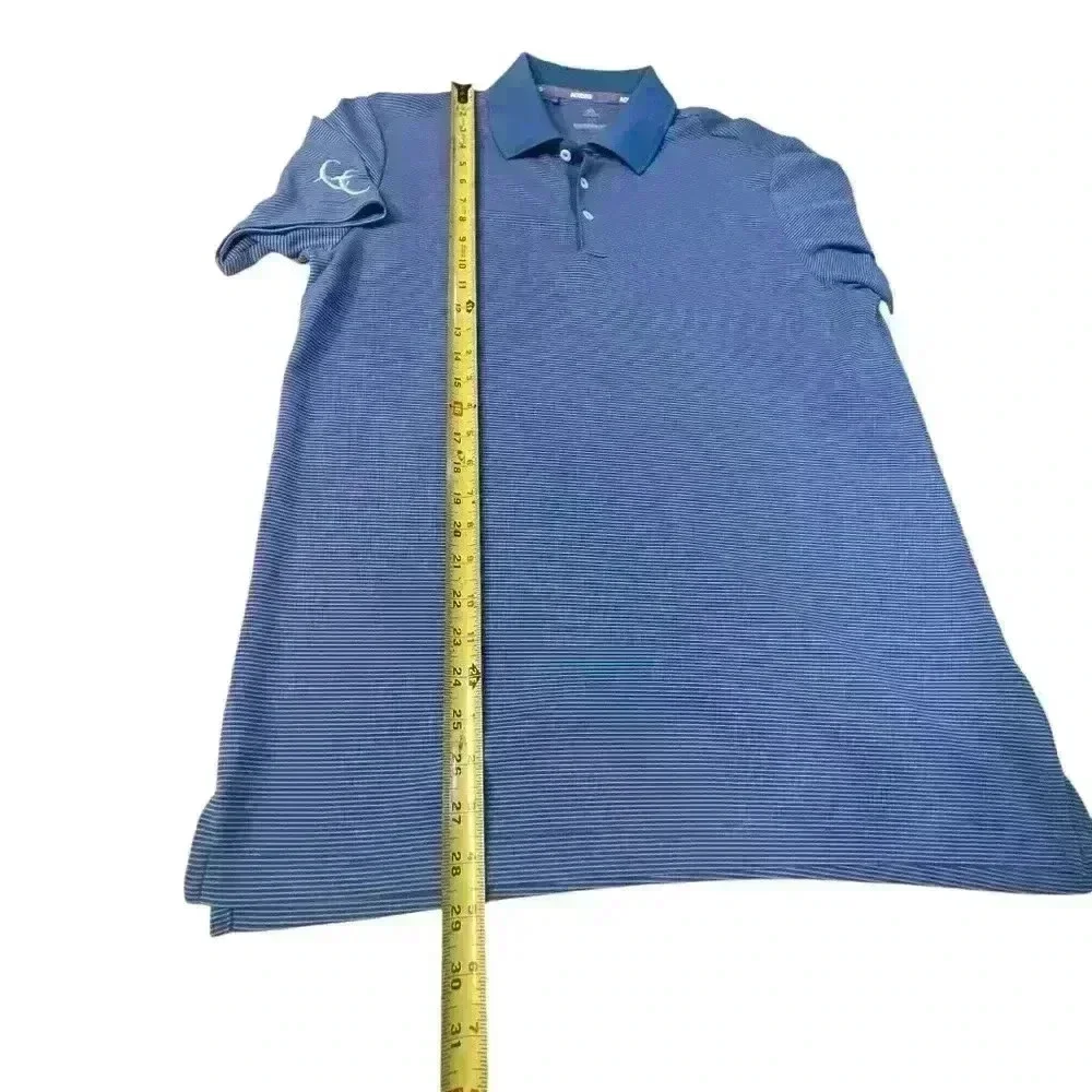 Adidas Golf Polo Shirt Mens Sz M Blue Striped Short Sleeve Moisture Wicking